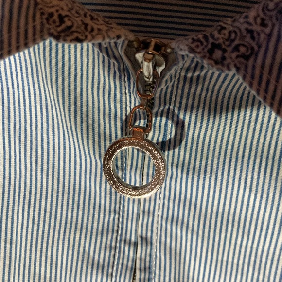 46-6 CROFT & BARROW white blue striped long sleeve half zip pull over top L - Picture 7 of 9